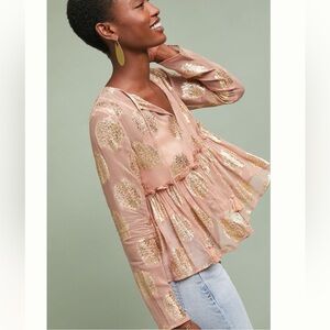 Anthropologie Medallion Printed Foil Blouse